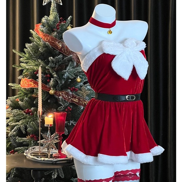 サンタ コスプレ レディース ワンピース リボン Xmas クリスマス 冬 仮装 イベント 衣装 サンタ サンタクロース 赤 サンタコス エロ 可愛い コスチューム パーティ コスプレ・衣装のVings