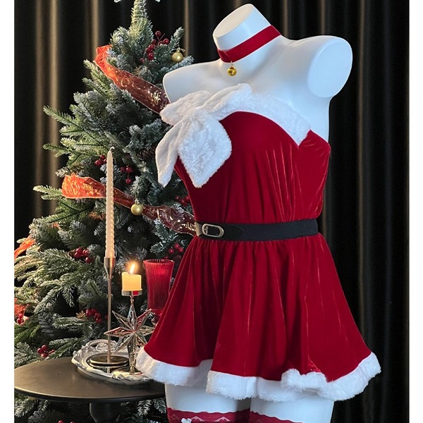 サンタ コスプレ レディース ワンピース リボン Xmas クリスマス 冬 仮装 イベント 衣装 サンタ サンタクロース 赤 サンタコス エロ 可愛い コスチューム パーティ コスプレ・衣装のVings