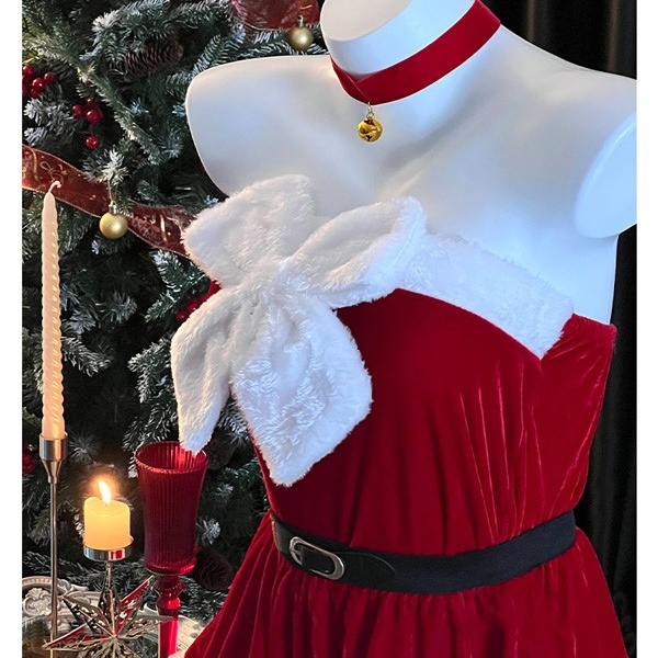 サンタ コスプレ レディース ワンピース リボン Xmas クリスマス 冬 仮装 イベント 衣装 サンタ サンタクロース 赤 サンタコス エロ 可愛い コスチューム パーティ コスプレ・衣装のVings