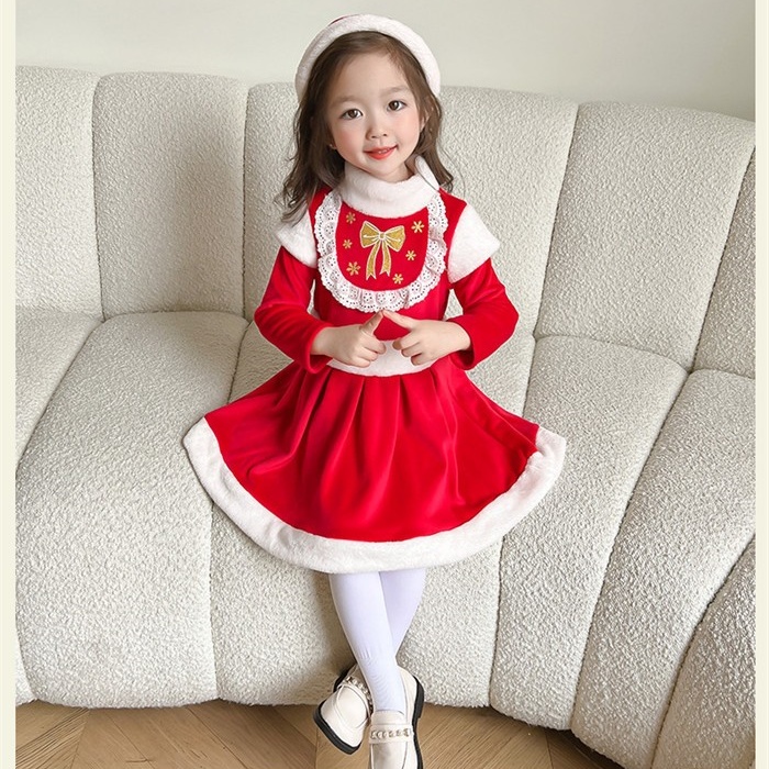 子供 クリスマス コスチューム サンタ 衣装 女の子 ドレス キッズ ベビー 幼稚園 発表会 仮装 可愛い サンタ服 赤 ワンピース 帽子付き セットアップ パーティー イベント プレゼント 90 100 110 120 130 140cm コスプレ・衣装のVings