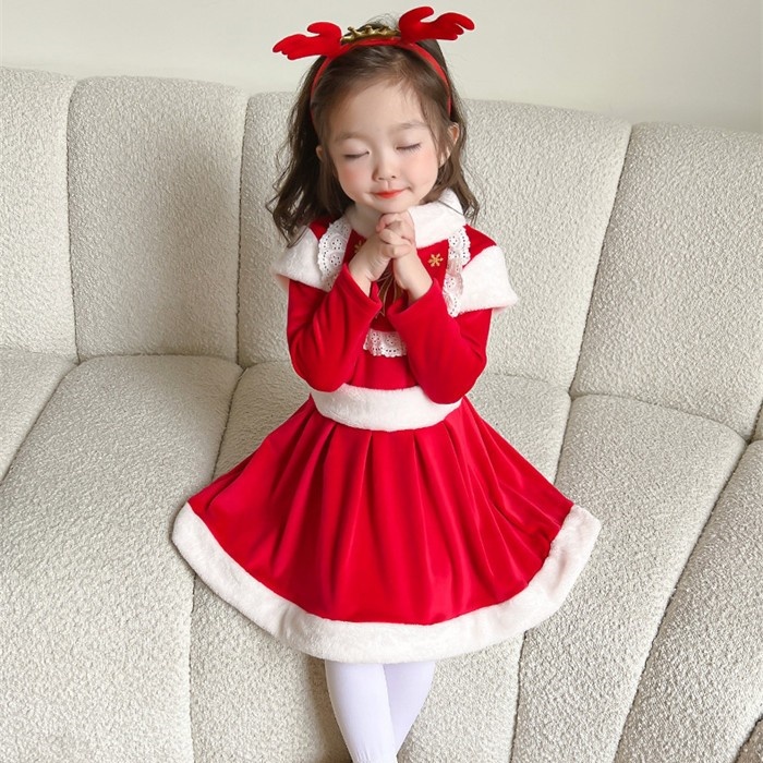 子供 クリスマス コスチューム サンタ 衣装 女の子 ドレス キッズ ベビー 幼稚園 発表会 仮装 可愛い サンタ服 赤 ワンピース 帽子付き セットアップ パーティー イベント プレゼント 90 100 110 120 130 140cm コスプレ・衣装のVings